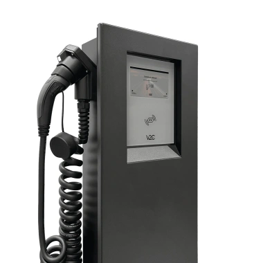 V2C POLE with spring cables (2×22 kW), 8” Display, 4G, LAN/Wifi, RFID